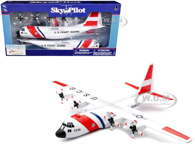 Model Kit Lockheed C 130 Hercules Transport Aircraft White and Red United States Coast Guard Snap Together Plastic Model Kit New Ray 20617