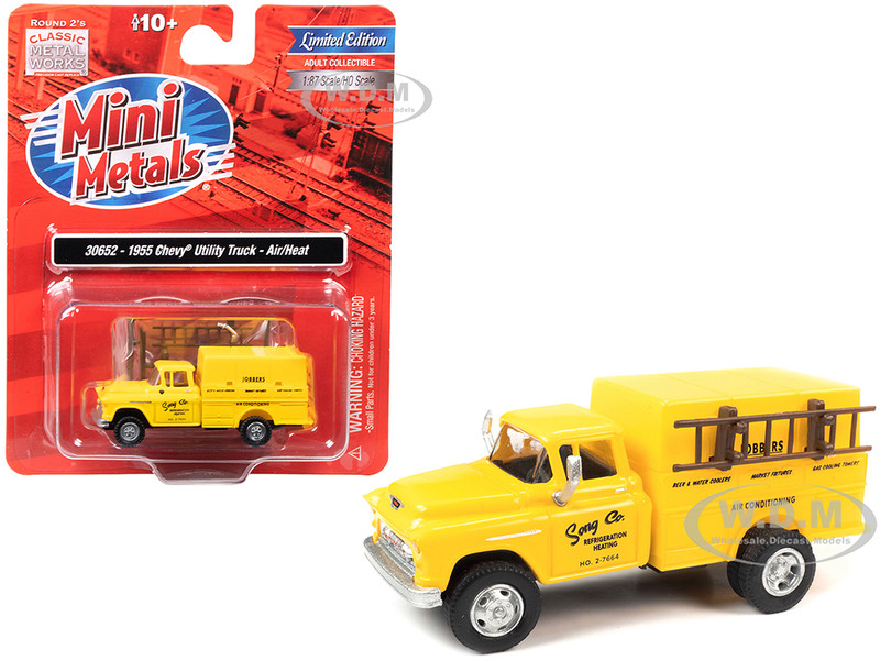 1955 Chevrolet Utility Truck Yellow Song Co Refrigeration and Heating 1/87 (HO) Scale Model Classic Metal Works 30652
