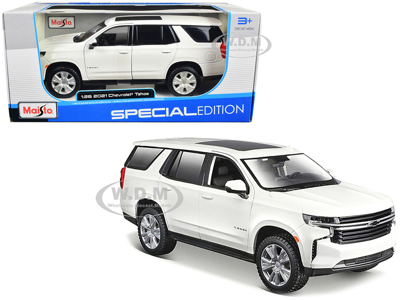 2021 Chevrolet Tahoe White with Sunroof Special Edition 1/26 Diecast Model Car Maisto 31533WH