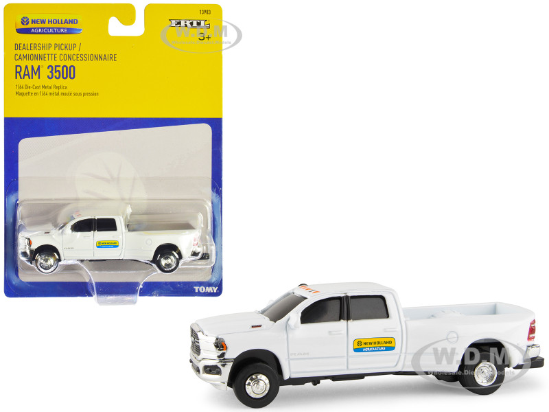 RAM 3500 Dually Pickup Truck White New Holland Dealership New Holland Agriculture Series 1/64 Diecast Model Car ERTL TOMY 13983