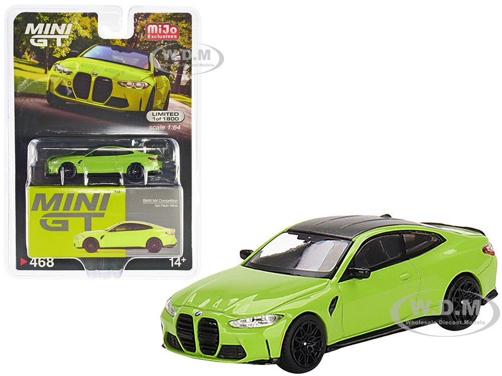 BMW M4 Competition (G82) Sao Paulo Yellow with Carbon Top Limited Edition  to 1800 pieces Worldwide 1/64 Diecast Model Car by True Scale Miniatures