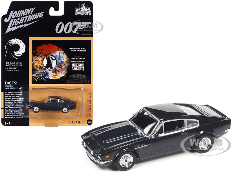 1987 Aston Martin V8 RHD Right Hand Drive Dark Gray Metallic James Bond 007 The Living Daylights 1987 Movie Pop Culture 2023 Release 2 1/64 Diecast Model Car Johnny Lightning JLPC012-JLSP327