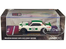Nissan Skyline 2000 GT R KPGC10 #50 RHD Right Hand Drive White with Green Stripes Malaysia Diecast Expo Event Edition 2023 1/64 Diecast Model Car Inno Models IN64-KPGC10-MDX23WH