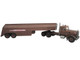 1955 Peterbilt 281 Needlenose Tractor with Tanker Trailer Brown Weathered Duel 1971 Movie 1/43 Diecast Model Big Rig Replicas 43-0430