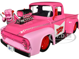 1956 Ford F 100 Pickup Truck Pink with Graphics and Franken Berry Diecast Figure Franken Berry Hollywood Rides Series 1/24 Diecast Model Car Jada 32025