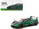 Pagani Huayra BC Trifoglio Verde Green Metallic and Black with Yellow Stripes Global64 Series 1/64 Diecast Model Tarmac Works T64G-TL014-GR