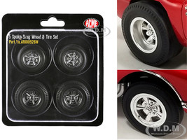 5 Spoke Drag Wheels and Tires Set of 4 pieces from 1961 Chevrolet Corvette Gasser for 1/18 Scale Models ACME A1800926W