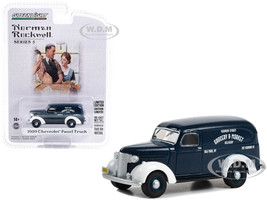 1939 Chevrolet Panel Truck Dark Blue with White Fenders Grocery & Market Delivery Norman Rockwell Series 5 1/64 Diecast Model Car Greenlight 54080A