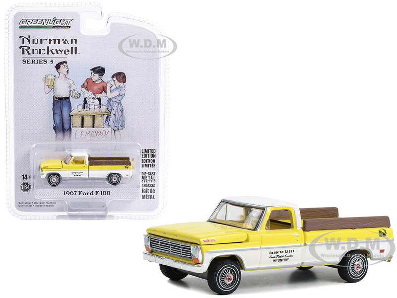 1967 Ford F 100 Pickup Truck Yellow and White with Yellow Interior Farm to Table Fresh Picked Lemons Norman Rockwell Series 5 1/64 Diecast Model Car Greenlight 54080C