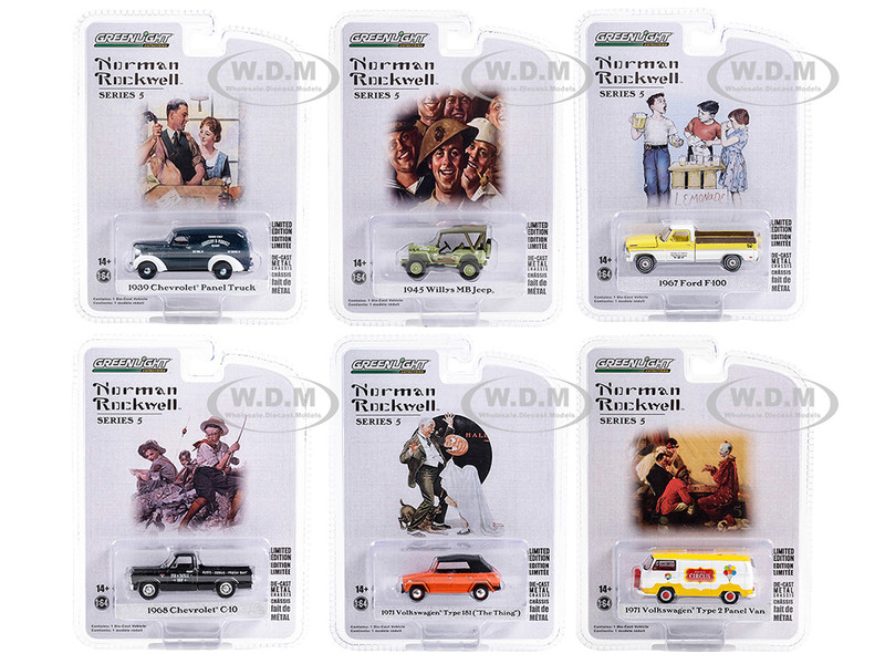 Norman Rockwell Set of 6 pieces Series 5 1/64 Diecast Model Car Greenlight 54080SET