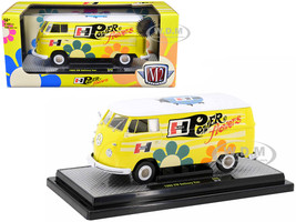 1960 Volkswagen Delivery Van Yellow with Bright White Top and Flower Graphics Hurst Power Flowers Limited Edition to 6550 pieces Worldwide 1/24 Diecast Model Car M2 Machines 40300-99B