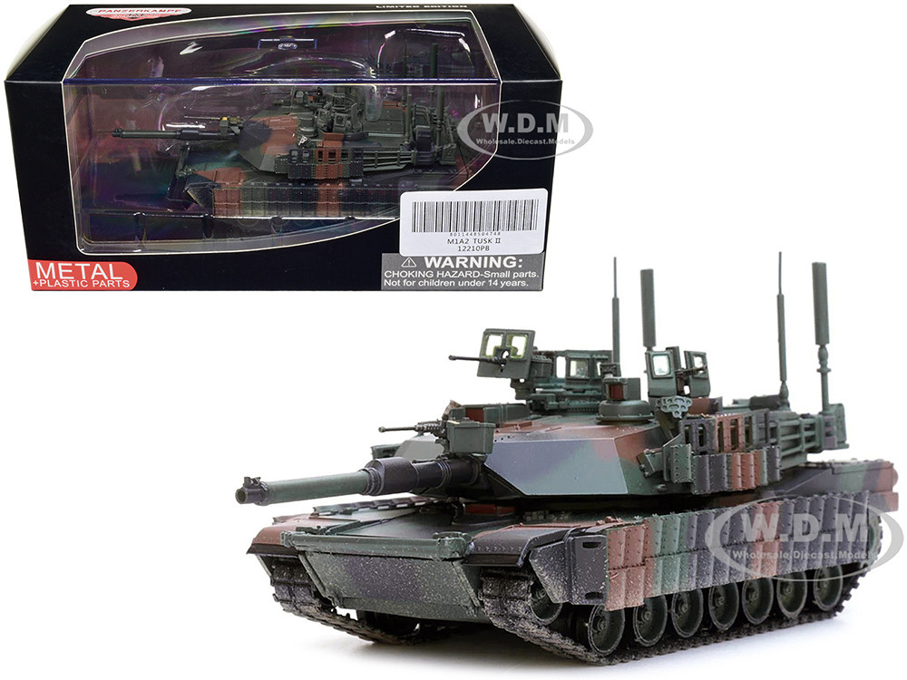 General Dynamics M1A2 Abrams TUSK II MBT Main Battle Tank NATO Camouflage  Armor Premium Series 1/72 Diecast Model Panzerkampf 12210PB