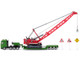 Heavy Haulage Transporter Green and Liebherr Cable Excavator Red with Wrecking Ball and Signs 1/87 HO Diecast Models Siku SK1834