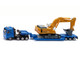 Heavy Haulage Flatbed Transporter Blue and Liebherr 974 Litronic Excavator Yellow 1/87 HO Diecast Models Siku SK1847