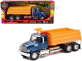 Freightliner 114SD Dump Truck Blue and Yellow Long Haul Trucker Series 1/32 Diecast Model New Ray NR11003