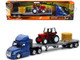 Freightliner Cascadia with Flatbed Trailer Blue with Farm Tractor Red and Hay Bales Long Haul Trucker Series 1/43 Diecast Model New Ray 16083