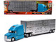 Mack Pinnacle Truck with Pot Belly Livestock Trailer Blue and Chrome Long Haul Truckers Series 1/32 Diecast Model New Ray SS-12853C