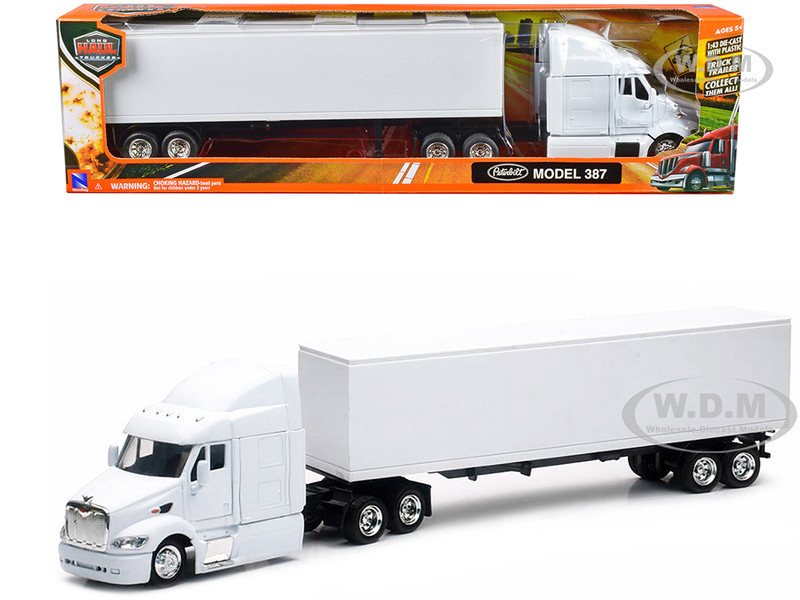 Peterbilt 387 Truck with Dry Goods Trailer White Long Haul Trucker Series 1/43 Diecast Model New Ray SS-15553D