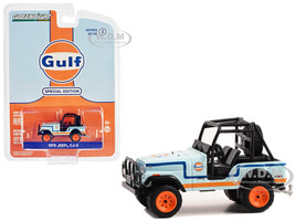 1976 Jeep CJ 5 Light Blue with Blue and Orange Stripes Gulf Oil Special Edition Series 2 1/64 Diecast Model Car Greenlight 41145C