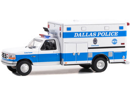 1992 Ford F 350 Ambulance Dallas Police Crime Scene Dallas Texas First Responders Hobby Exclusive 1/64 Diecast Model Car Greenlight 67065