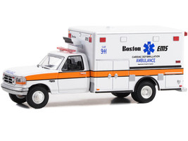 1994 Ford F 350 Ambulance Boston EMS Cardiac Defibrillation Ambulance Boston Massachusetts First Responders Hobby Exclusive 1/64 Diecast Model Car Greenlight 67066