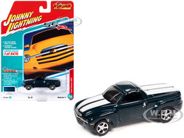 2005 Chevrolet SSR Pickup Truck Bermuda Blue Metallic with White Stripes Classic Gold Collection Series Limited Edition to 8476 pieces Worldwide 1/64 Diecast Model Car Johnny Lightning JLCG030-JLSP279A
