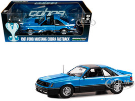 1981 Ford Mustang Cobra T Top Blue with Light Blue Cobra Hood Graphics 1/18 Diecast Model Car Greenlight 13679