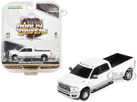 2020 Ram 3500 Laramie Dually Pickup Truck Bright White and Billet Silver Dually Drivers Series 14 1/64 Diecast Model Car Greenlight 46140E