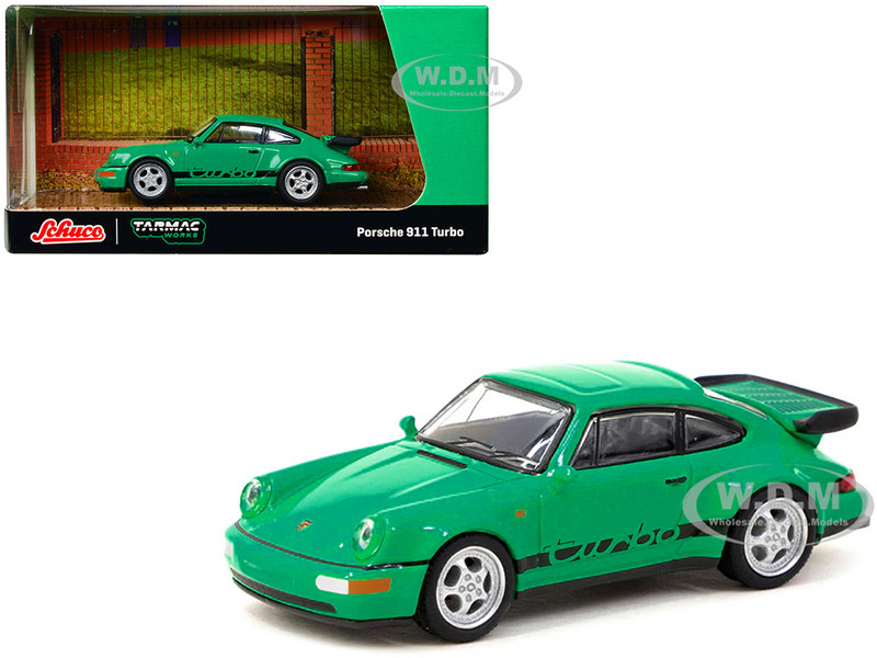 Porsche 911 Turbo Green with Black Stripes Collab64 Series 1/64 Diecast Model Car Schuco & Tarmac Works T64S-009-GR