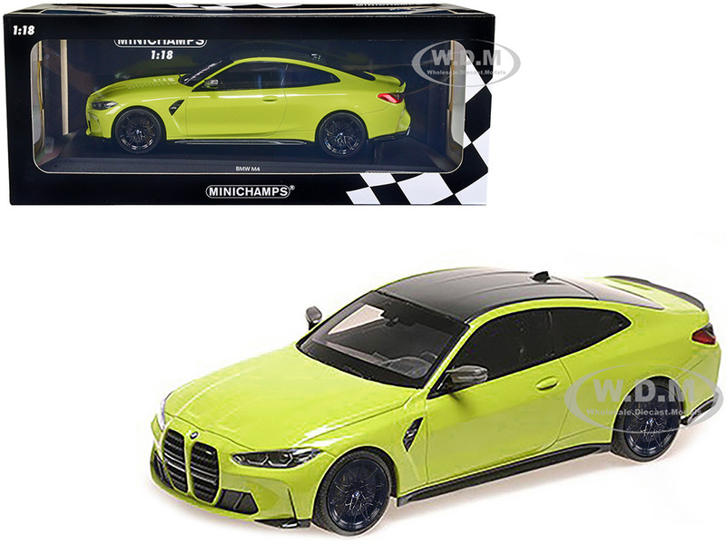 2020 BMW M4 Yellow with Carbon Top Limited Edition to 750 pieces Worldwide 1/18 Diecast Model Car Minichamps 155020120