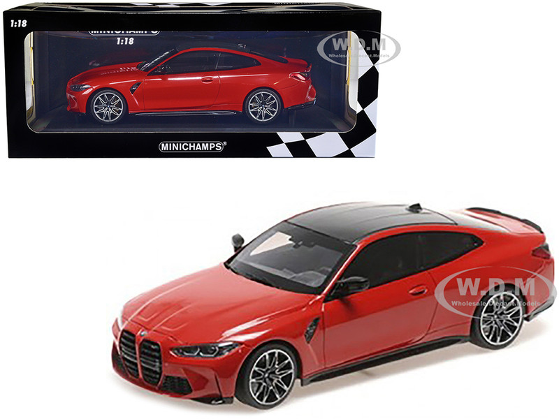 2020 BMW M4 Red Metallic with Carbon Top Limited Edition to 720 pieces Worldwide 1/18 Diecast Model Car Minichamps 155020121