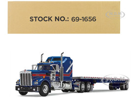 Kenworth W900A with Aerodyne Sleeper and 53 Wilson Roadbrute Flatbed Trailer Blue with Red Stripes Liberty 1/64 Diecast Model DCP/First Gear 69-1656