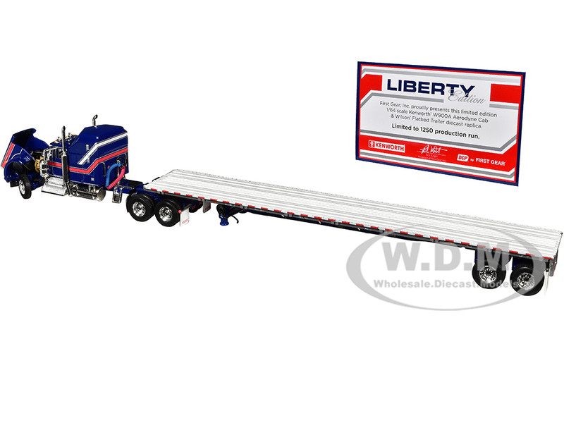 KENWORTH W900A W/SLEEPER & FLATBED TRAILER BLUE 1/64 BY DCP
