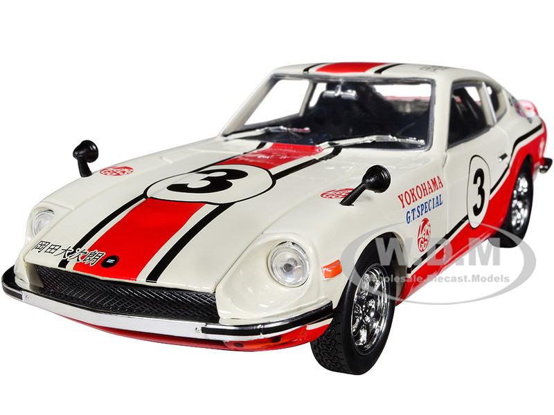 1970 Nissan Fairlady Z 432 RHD Right Hand Drive #3 Wimbledon White with Red and Black Stripes Yokohama GT Special Limited Edition to 5250 pieces Worldwide 1/24 Diecast Model Car M2 Machines 40300-106B