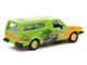  Volkswagen Caddy Pickup Truck with Camper Shell Green with Flames and Graphics Rat Fink Collab64 Series 1/64 Diecast Model Car Schuco & Tarmac Works T64S-013-RF1
