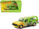  Volkswagen Caddy Pickup Truck with Camper Shell Green with Flames and Graphics Rat Fink Collab64 Series 1/64 Diecast Model Car Schuco & Tarmac Works T64S-013-RF1