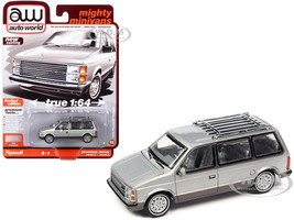 1985 Plymouth Voyager Minivan Radiant Silver Metallic with Roofrack Mighty Minivans Limited Edition 1/64 Diecast Model Car Auto World 64402-AWSP129A