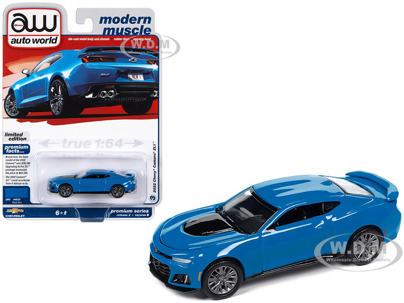 2022 Chevrolet Camaro ZL1 Rapid Blue Modern Muscle Limited Edition 1/64 Diecast Model Car Auto World 64412-AWSP138B