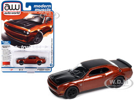 2021 Dodge Challenger SRT Super Stock Sinamon Stick Orange Metallic with Black Hood and Top Modern Muscle Limited Edition 1/64 Diecast Model Car Auto World 64412-AWSP139A