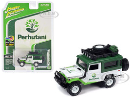 1980 Toyota Land Cruiser White and Green Perhutani with Roof Rack Limited Edition to 2496 pieces Worldwide 1/64 Diecast Model Car Johnny Lightning JLCP7447