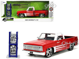 1985 Chevrolet C 10 Pickup Truck Red with White Top and Graphics with Extra Wheels Just Trucks Series 1/24 Diecast Model Car Jada 34179