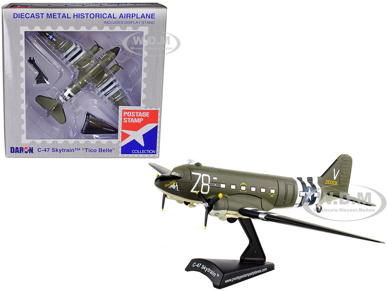 Douglas C 47 Skytrain Transport Aircraft Tico Belle 82nd Airborne Division D Day 1945 United States Army Air Forces 1/144 Diecast Model Airplane Postage Stamp PS5558-3