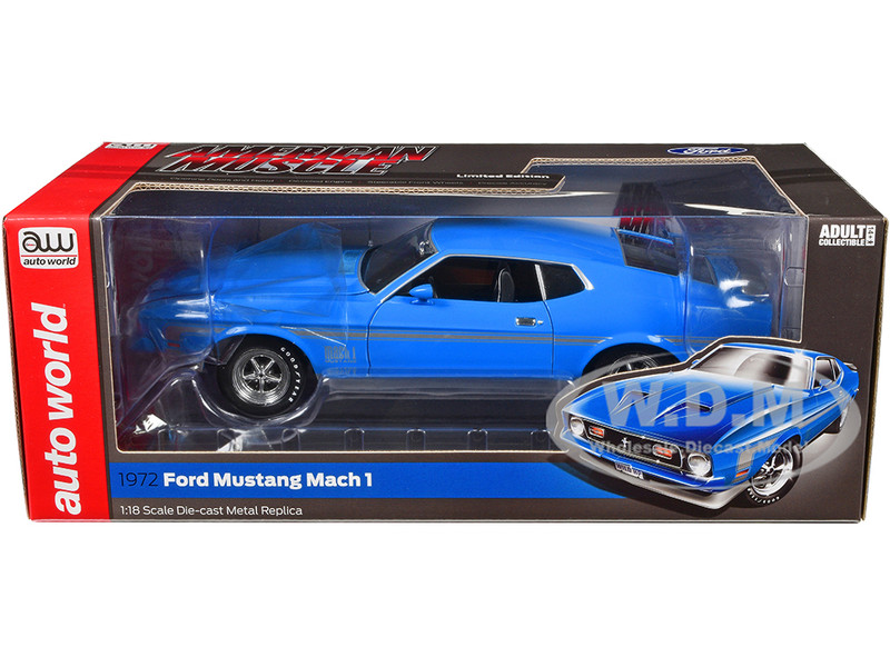 1972 Ford Mustang Mach 1 Grabber Blue with Silver Stripes
