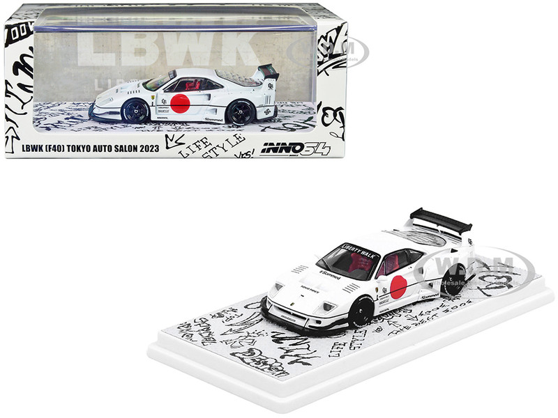 LBWK Liberty Walk F40 White with Graphics Tokyo Auto Salon 2023 1/64 Diecast Model Car Inno Models IN64-LBWK40-TAS23