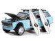 Datsun Kaido 510 Wagon 4x4 RHD Right Hand Drive Light Blue with Carbon Hood with Surfboards on Roof Winter Holiday Edition Designed by Jun Imai Kaido House Special 1/64 Diecast Model Car Mini GT KHMG092