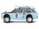 Datsun Kaido 510 Wagon 4x4 RHD Right Hand Drive Light Blue with Carbon Hood with Surfboards on Roof Winter Holiday Edition Designed by Jun Imai Kaido House Special 1/64 Diecast Model Car Mini GT KHMG092