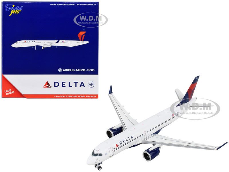 Airbus A220 300 Commercial Aircraft Delta Airlines White with Blue and Red Tail 1/400 Diecast Model Airplane GeminiJets GJ2100