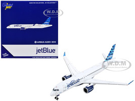  Airbus A220 300 Commercial Aircraft JetBlue Airways White with Blue Tail 1/400 Diecast Model Airplane GeminiJets GJ2182