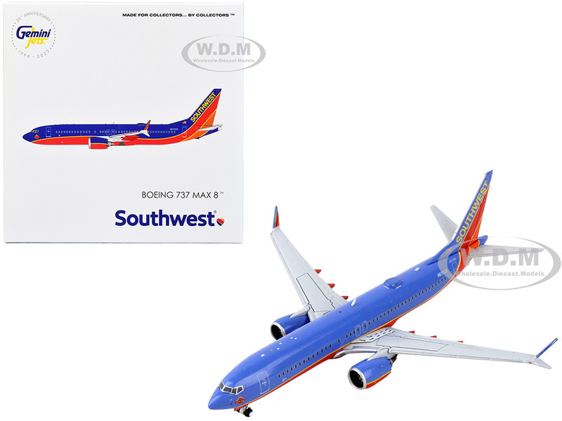 Boeing 737 MAX 8 Commercial Aircraft Southwest Airlines Canyon Blue with Red Stripes 1/400 Diecast Model Airplane GeminiJets GJ2187