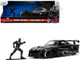 1995 Mazda RX 7 RHD Right Hand Drive Black and Black Panther Diecast Figure The Avengers Hollywood Rides Series 1/32 Diecast Model Car Jada 33078